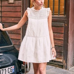 EUC Sezane Sophia Crochet Lace Pintuck White Sundress